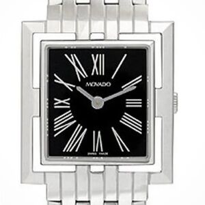 Movado Esperanza Square Black Dial Stainless Steel Watch with Roman Numerals